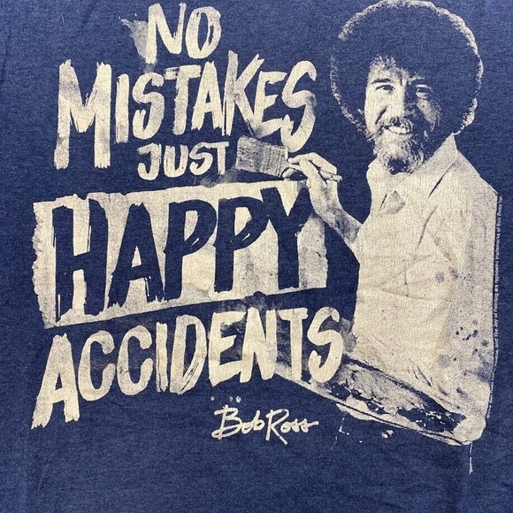 Bob Ross No Mistakes Just Happy Accidents Tee Thrifted Vintage Style Size S - Picture 4 of 8